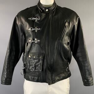 AVIREX Size L Black Leather Biker Jacket